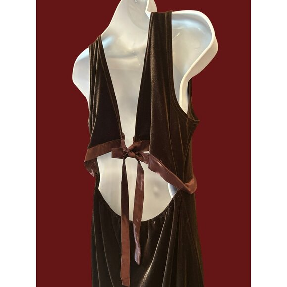 Vintage CDC Brown Velvet Maxi Dress Size 14 Elegant Minimalist Goth Eveningwear - Picture 5 of 8